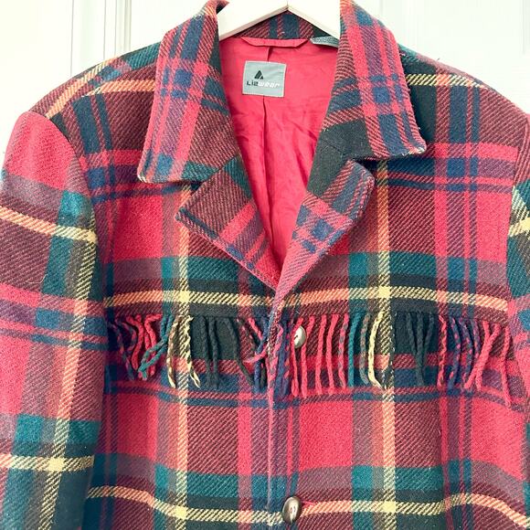 Liz Sport Vintage Red Scottish Tartan Plaid Fringe Trim Wool Boyfriend Blazer 10 - Picture 7 of 14